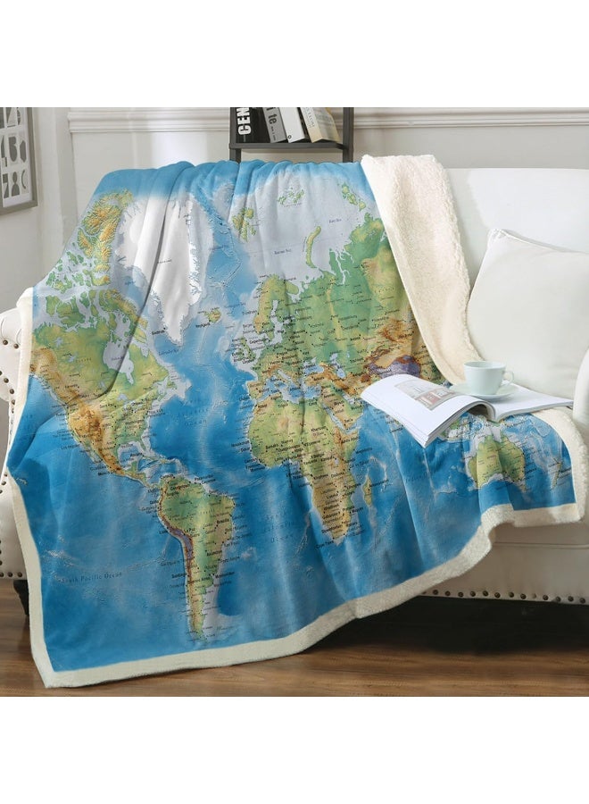 Sleepwish Sleepwish Map Fleece Blanket Blue Throw Blanket Soft Kids Throw Blanket Thick Plush Blanket Vivid 3D Print Map of The World Sherpa Blankets for Teens Kids Boys Girls 50x60 Inches  - Image 2