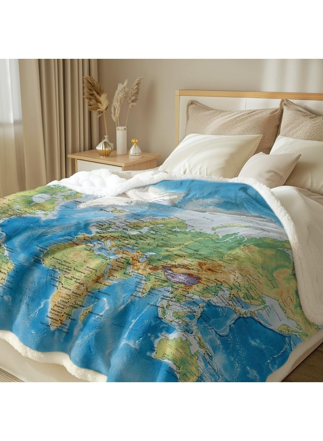 Sleepwish Sleepwish Map Fleece Blanket Blue Throw Blanket Soft Kids Throw Blanket Thick Plush Blanket Vivid 3D Print Map of The World Sherpa Blankets for Teens Kids Boys Girls 50x60 Inches  - Image 4