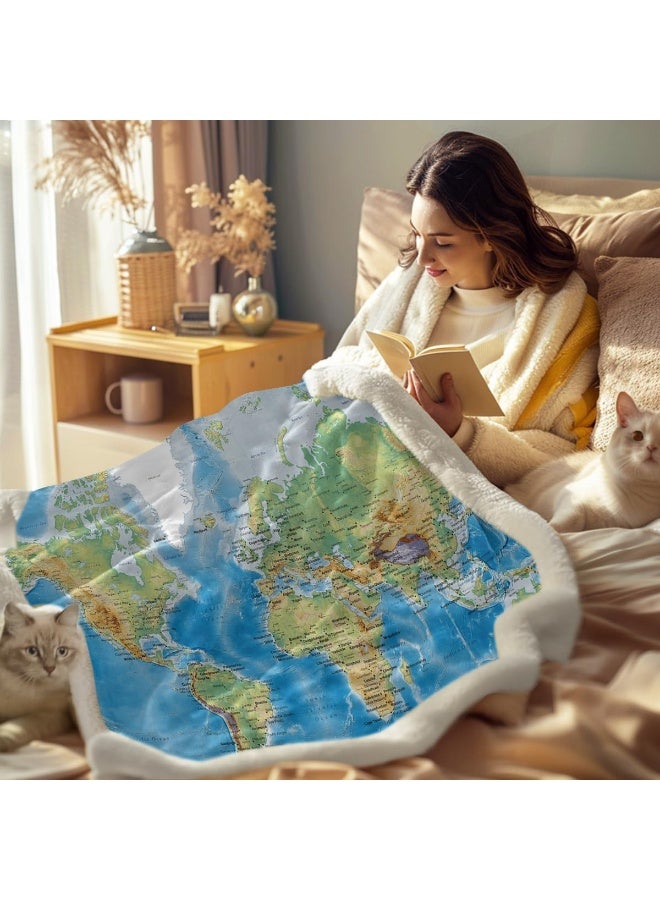Sleepwish Sleepwish Map Fleece Blanket Blue Throw Blanket Soft Kids Throw Blanket Thick Plush Blanket Vivid 3D Print Map of The World Sherpa Blankets for Teens Kids Boys Girls 50x60 Inches  - Image 3