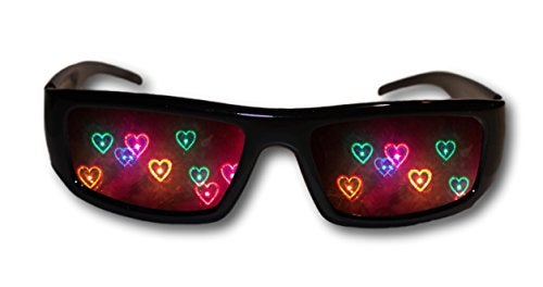 Alternative Imagination Diffraction Heart Glasses - See Hearts at a Rave, Holiday Light Show, Music Festival - Black Frame, Sport Style, Unisex - Image 1