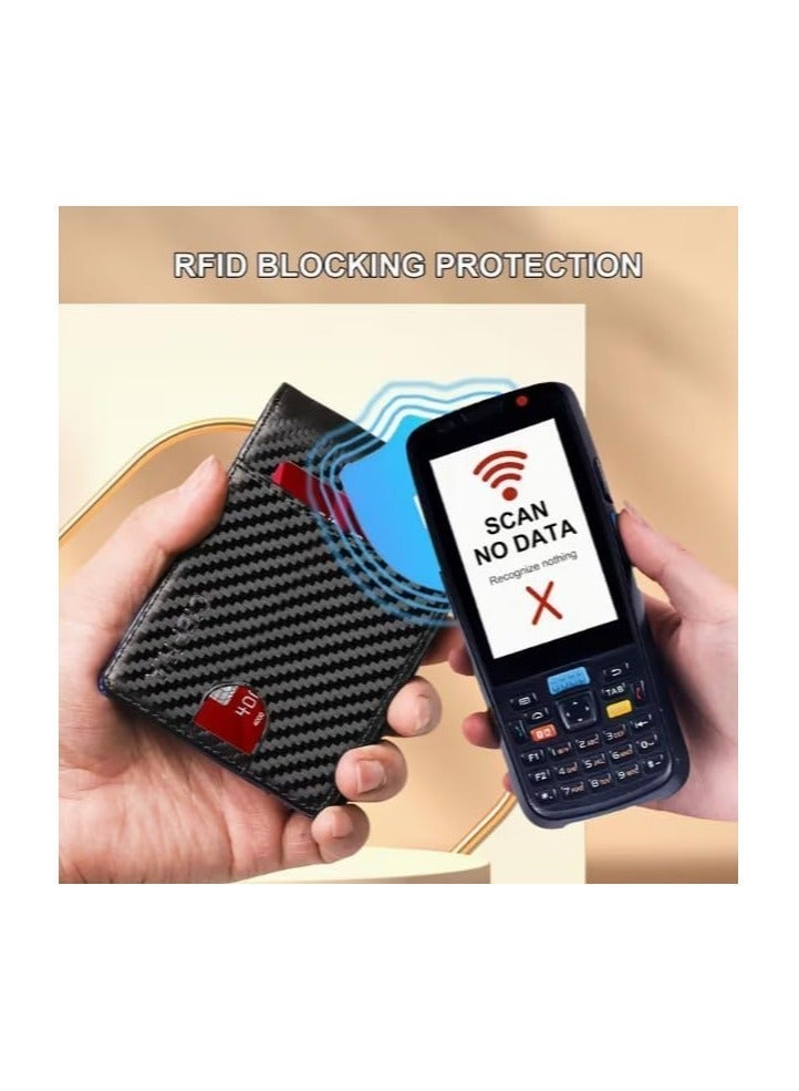 محفظة رجالية ذكية بتصميم نحيف من ألياف الكربون مع مشبك نقود معدني وحماية RFID - تتسع لـ 11 بطاقة (جلد داخلي برتقالي) - Image 4