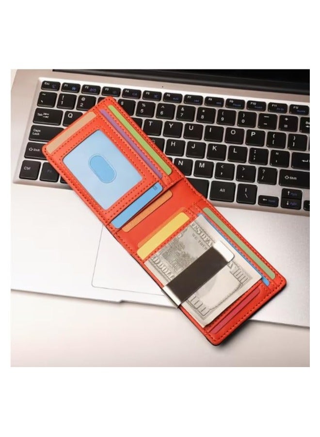 محفظة رجالية ذكية بتصميم نحيف من ألياف الكربون مع مشبك نقود معدني وحماية RFID - تتسع لـ 11 بطاقة (جلد داخلي برتقالي) - Image 2