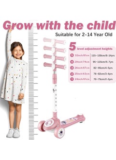 TAPIT Kids Kick Scooter 3 Extra Wide PU Light-Up Wheels and Widened Anti-Slip Deck Adjustable Height Handlebar Rear Brake and Lean-to-Steer Scooter More Safer for Beginner Aged 2-14 Year (Pink )  - Image 2