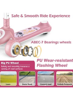 TAPIT Kids Kick Scooter 3 Extra Wide PU Light-Up Wheels and Widened Anti-Slip Deck Adjustable Height Handlebar Rear Brake and Lean-to-Steer Scooter More Safer for Beginner Aged 2-14 Year (Pink )  - Image 4