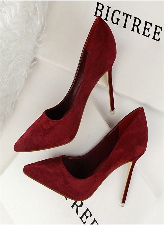 BIGTREE Fashion Pointed High Heels 9CM Purplish Red 