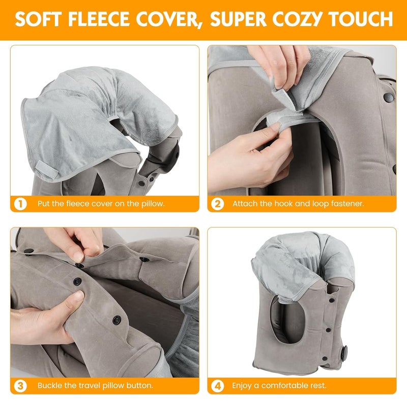 Lewondr Lewondr Inflatable Travel Pillow Airplane Neck Pillow for Traveling Travel Pillow with Storage Bag Avoid Neck Shoulder Pain Sleeping Cushion for Airplane Bus Car Train Office Easy to Carry Grey  - Image 4