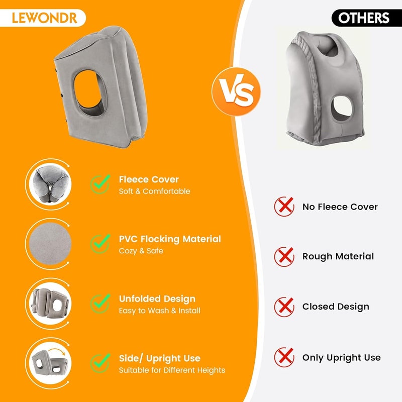 Lewondr Lewondr Inflatable Travel Pillow Airplane Neck Pillow for Traveling Travel Pillow with Storage Bag Avoid Neck Shoulder Pain Sleeping Cushion for Airplane Bus Car Train Office Easy to Carry Grey  - Image 5