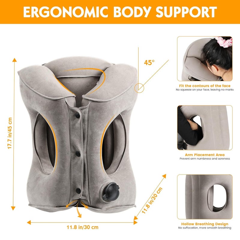Lewondr Lewondr Inflatable Travel Pillow Airplane Neck Pillow for Traveling Travel Pillow with Storage Bag Avoid Neck Shoulder Pain Sleeping Cushion for Airplane Bus Car Train Office Easy to Carry Grey  - Image 3