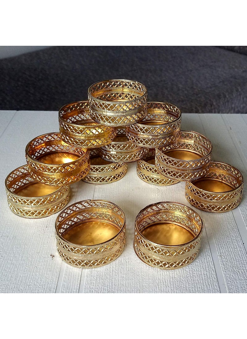 Shree SPACE Gold Tealight Candle Holder Set of 12 Candle Wati Only Divine Shadow Cast Iron Candle Diya Wati Set  - Image 3