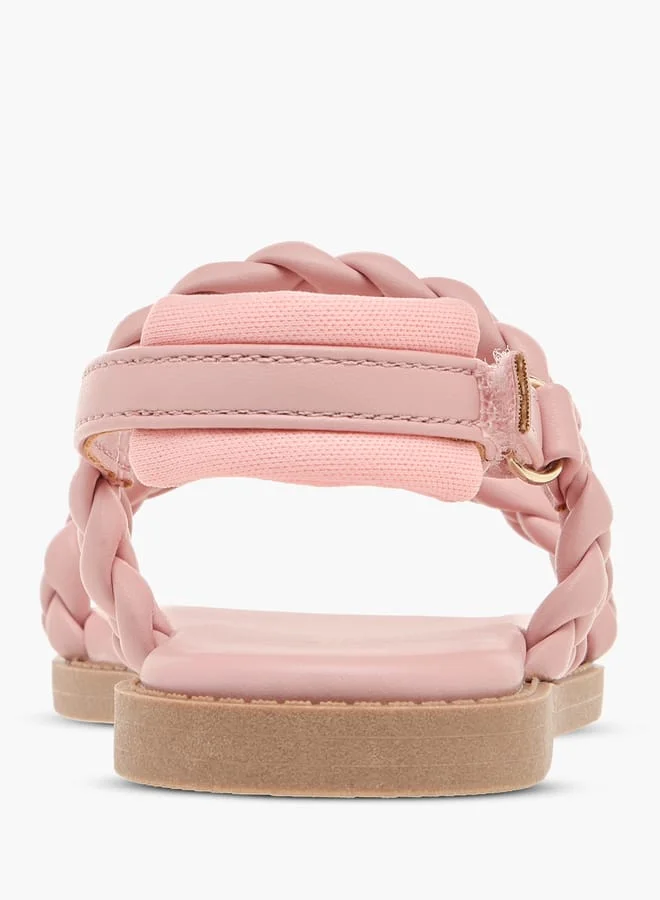 JUNIORS Girls Weave Detail Strap Sandals With Hook And Loop Closure