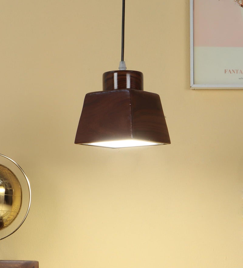Green House Greenhouse Fully Handmade Sheesham Wood Hanging Pendant Ceiling Light | In-Built 8W Tri-Color LED | Living Room, Bedroom, Kitchen, Dining, Hallway, Home Office | Diwali Decor Luxury Interior Lighting - Image 1