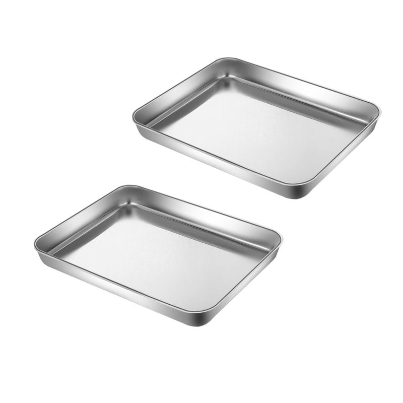 HYTK Extra Small Baking Sheet Pans Stainless Steel 304 Tiny Serving Tray 9.3 x 6.9 x1.1Inch (Diagonal 10.63) Dishwasher Safe No Rust Reheat Food for 1~2 Person 2 Pack - Image 1