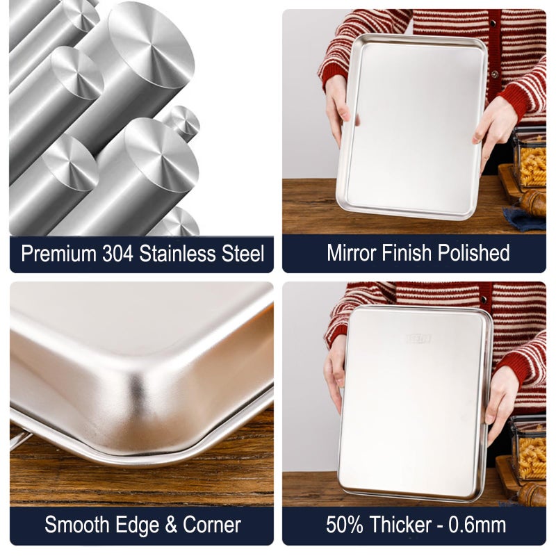 HYTK Extra Small Baking Sheet Pans Stainless Steel 304 Tiny Serving Tray 9.3 x 6.9 x1.1Inch (Diagonal 10.63) Dishwasher Safe No Rust Reheat Food for 1~2 Person 2 Pack - Image 3