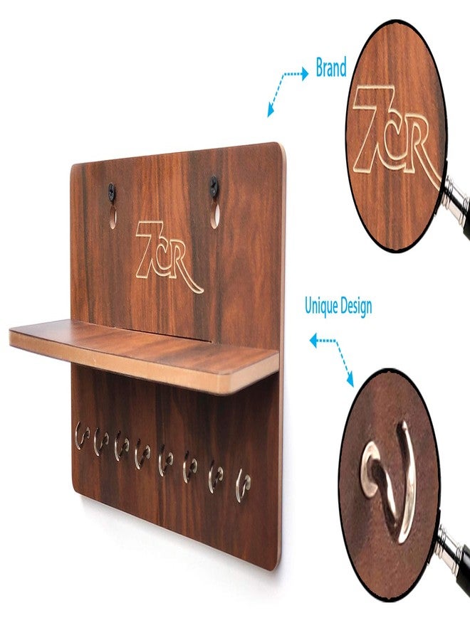 7CR Wooden Wall Mounted Key Holder with Shelf – 6 Hooks, Decorative Rustic Organizer for Keys, Mail, and Accessories – 25x15 cm, Premium 5-Star Quality, Wall shelves with Key holder - Image 2