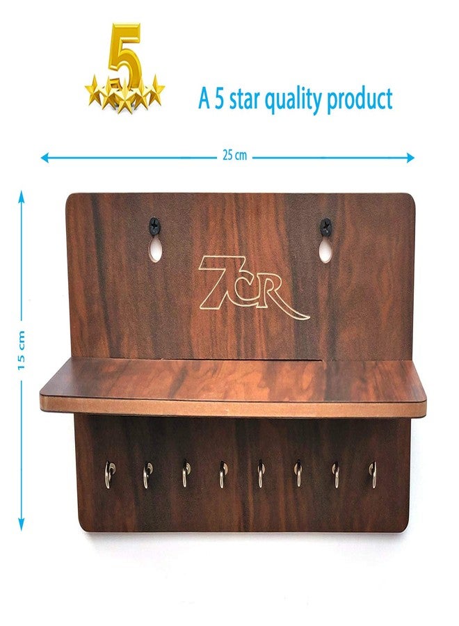 7CR Wooden Wall Mounted Key Holder with Shelf – 6 Hooks, Decorative Rustic Organizer for Keys, Mail, and Accessories – 25x15 cm, Premium 5-Star Quality, Wall shelves with Key holder - Image 4