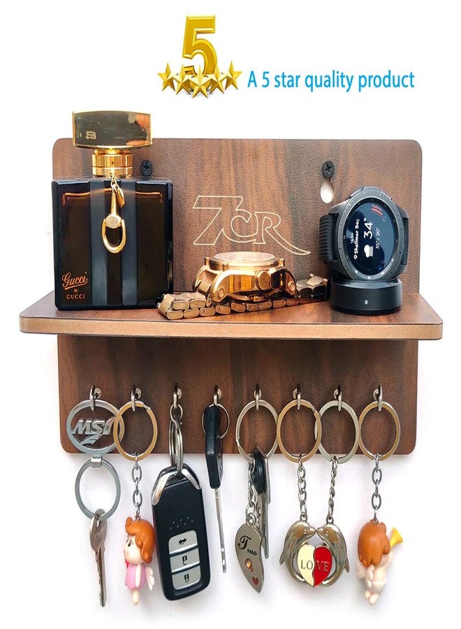 7CR Wooden Wall Mounted Key Holder with Shelf – 6 Hooks, Decorative Rustic Organizer for Keys, Mail, and Accessories – 25x15 cm, Premium 5-Star Quality, Wall shelves with Key holder - Image 5