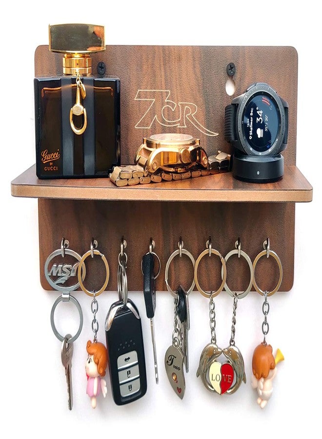 7CR Wooden Wall Mounted Key Holder with Shelf – 6 Hooks, Decorative Rustic Organizer for Keys, Mail, and Accessories – 25x15 cm, Premium 5-Star Quality, Wall shelves with Key holder - Image 3