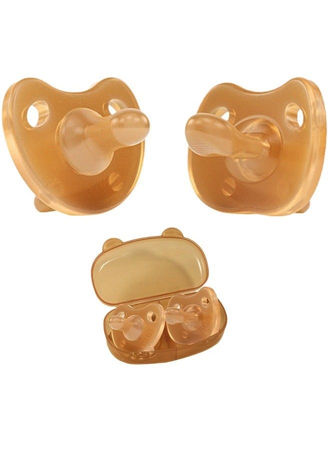 2 PCS Soft Baby Pacifier with Case, Silicone Ergonomic Baby Pacifier for Newborns and Toddlers, Daily to Use (Light Brown)  - Image 1
