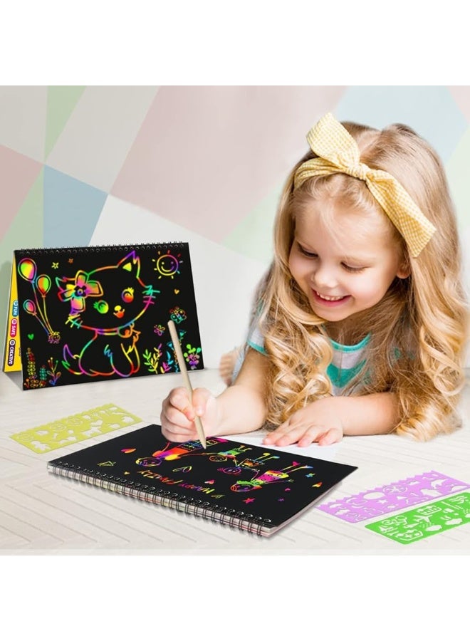 ZMLM Scratch Paper Art Craft Gift: 2 Pack Rainbow Scratch Art Set for Kids Drawing Coloring Craft Black Magic Art Supplies Kits for Girls Boys Birthday Party Favor Easter Christmas Craft Toys - Image 1