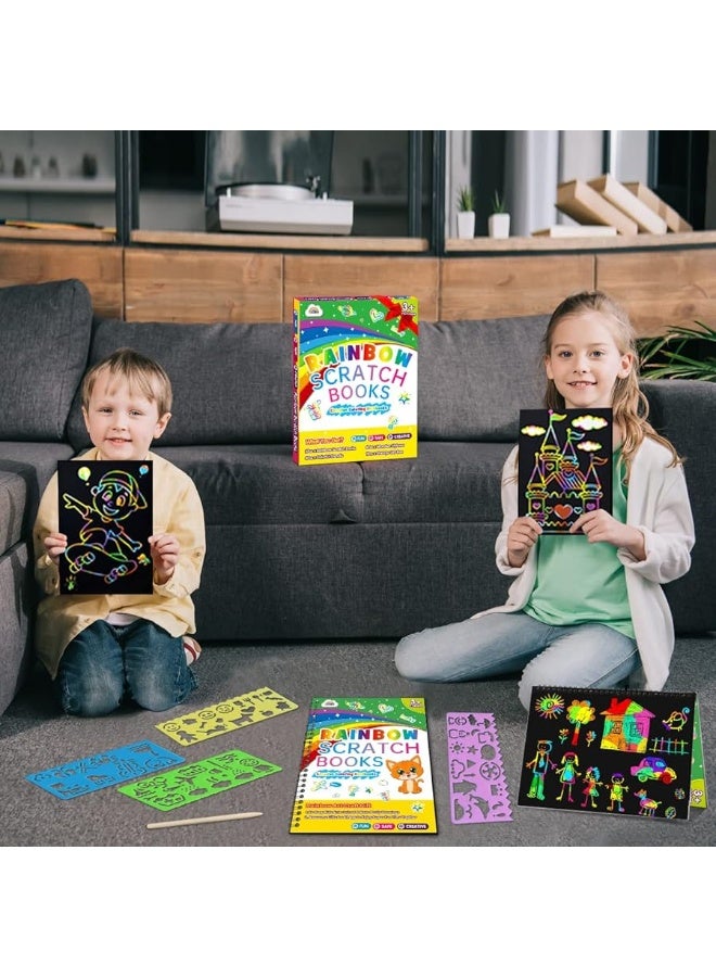 ZMLM Scratch Paper Art Craft Gift: 2 Pack Rainbow Scratch Art Set for Kids Drawing Coloring Craft Black Magic Art Supplies Kits for Girls Boys Birthday Party Favor Easter Christmas Craft Toys - Image 5