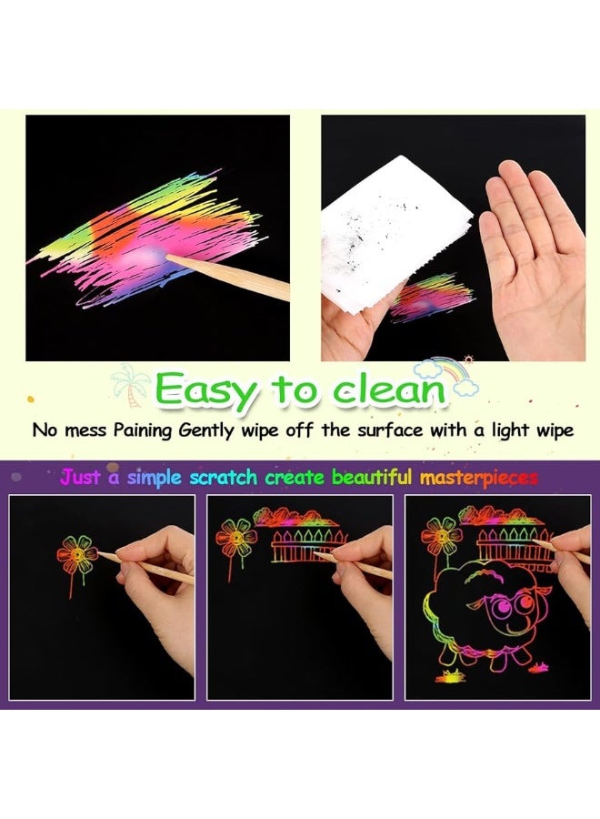 ZMLM Scratch Paper Art Craft Gift: 2 Pack Rainbow Scratch Art Set for Kids Drawing Coloring Craft Black Magic Art Supplies Kits for Girls Boys Birthday Party Favor Easter Christmas Craft Toys - Image 3