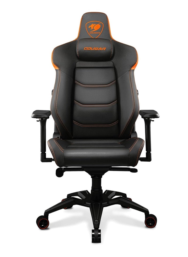 Cougar كرسي الألعاب COUGAR Armor EVO M مع جلد PVC فاخر قابل للتنفس، مساند ذراع قابلة للتعديل 5D، مسند قدم قابل للسحب، وسادة قطنية للظهر، وسادة رقبة مغناطيسية من الفوم باللون الأسود - Image 1