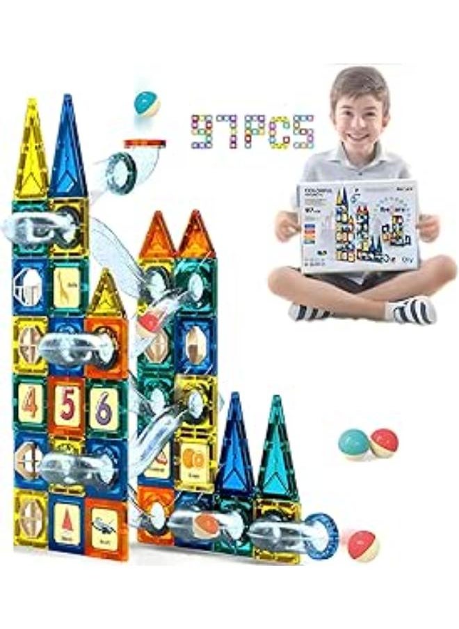 Ibecare 97Pcs Magnetic Marble Run Set | STEM Educational Toy for Kids | Magnetic Tiles | 3D Building Blocks | Best Gift for Boys & Girls 3+ | Marble Run with Race Tracks, Maze Games (97 PCS) 