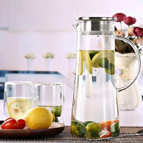 NVRA Premium Glass Water Jug - 1.3 LTR, Transparent, Hot Cold Water Pitcher with Lid Water Jug, Iced Tea, Milk and Juice Beverage Carafe, Lemon Jug, 1.30 Liter (Borosilicate JUG 1.3 LIETER) - Image 1