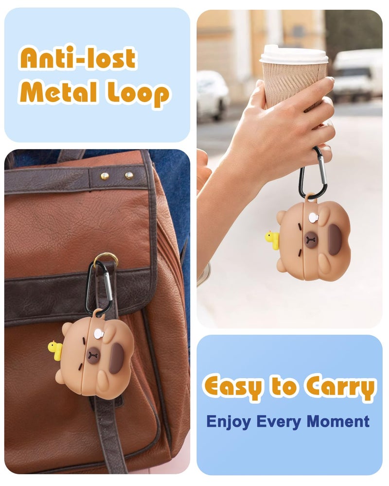 Joyleop for Airpods Pro 3 Case - Cute Funny for Women Girl Kids Girly 3D Kawaii Capybara Bear Cartoon Design Soft Silicone Protective Case for Airpods Pro 3rd Gerneration 2025 Cover with Keychain - Image 3