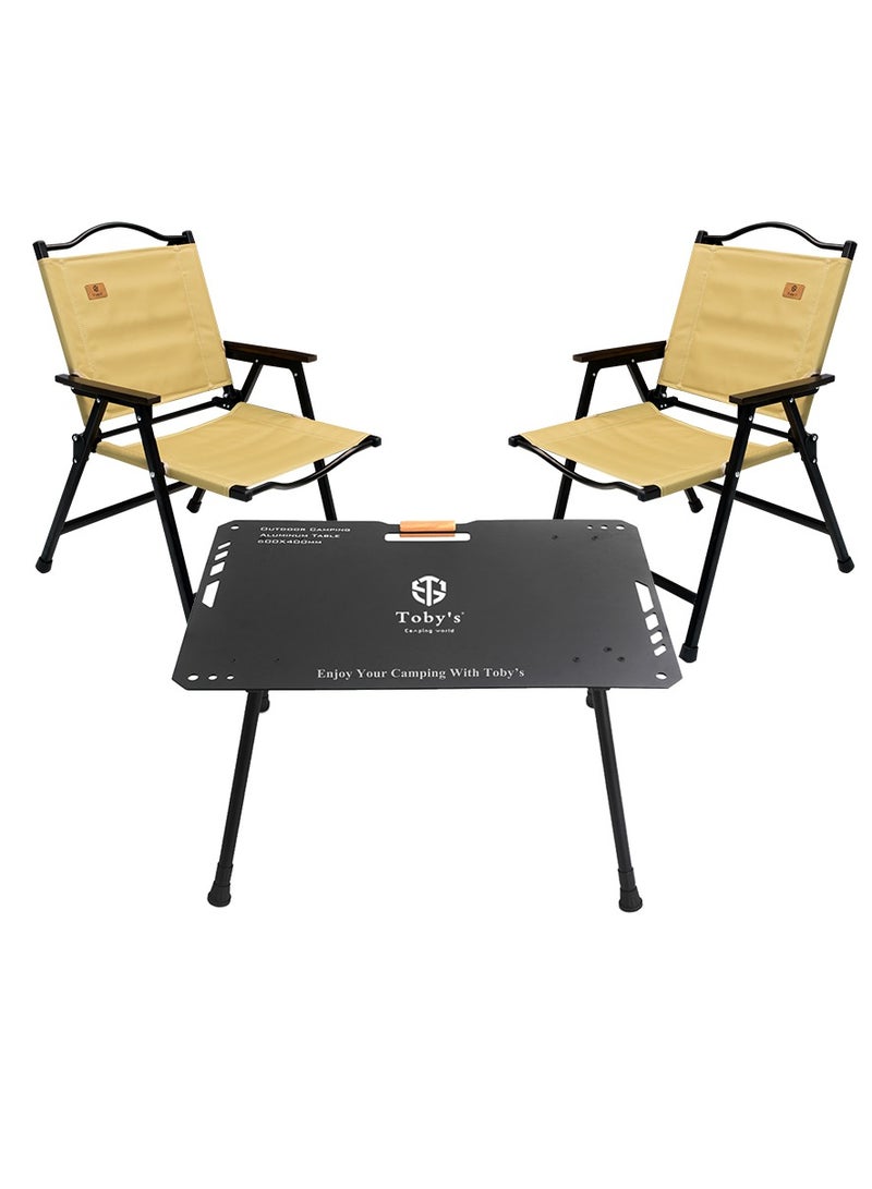 توبيز طاولة تخييم خفيفة الوزن من الألومنيوم باللون الأسود من توبيز مع كرسيين قابليْن للطي فائق التحمل – مجموعة محمولة للأنشطة الخارجية - Image 1