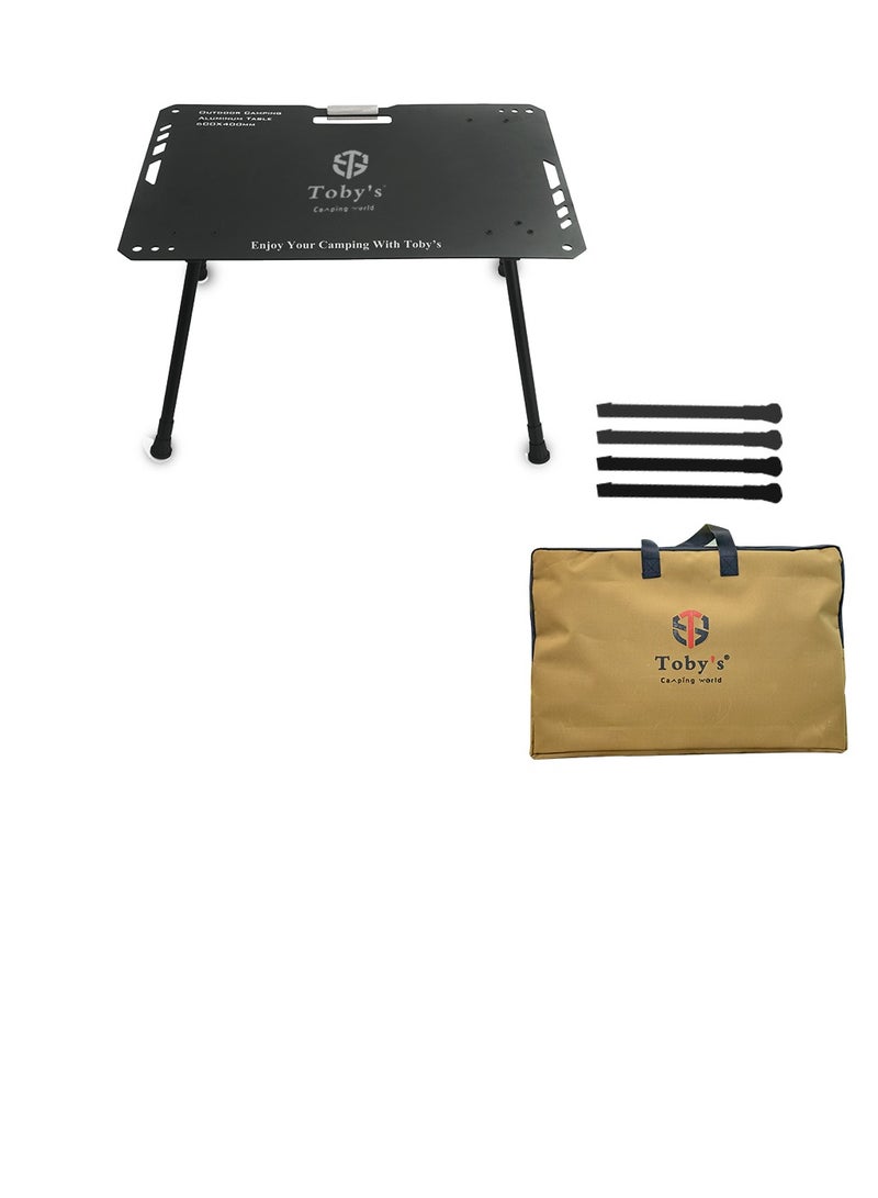 توبيز طاولة تخييم خفيفة الوزن من الألومنيوم باللون الأسود من توبيز مع كرسيين قابليْن للطي فائق التحمل – مجموعة محمولة للأنشطة الخارجية - Image 4