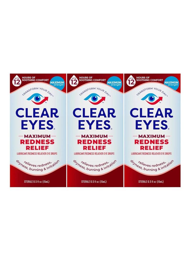 Clear Eyes - Maximum Redness Relief Eye Drops 0.5 Fl Oz Pack Of 3 - Image 1