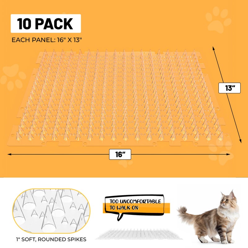 OCEANPAX Scat Mat for Cats 16 x 13 Inch, 10 Pack Clear Cat Deterrent Mats with 1 Inch Spikes & 50 Stickers, Indoor Outdoor Pet Training Pads to Keep Cats Off Sofa, Counter, Garden & Car - Image 3