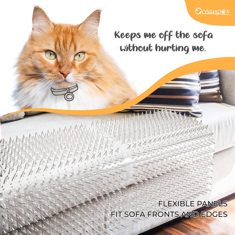 OCEANPAX Scat Mat for Cats 16 x 13 Inch, 10 Pack Clear Cat Deterrent Mats with 1 Inch Spikes & 50 Stickers, Indoor Outdoor Pet Training Pads to Keep Cats Off Sofa, Counter, Garden & Car - Image 2