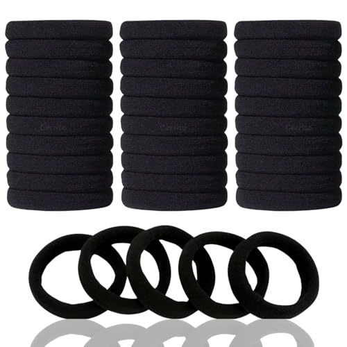 Cerrito Hair Band for Women & Girls, No Damage Hair Elastics, Strong Hold Ponytail Holders, Soft, Stretchable Rubber Bands for Thick, Thin, Curly & Straight Hair (Black, Pack of 30) - Image 1