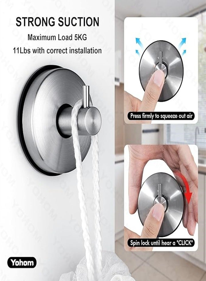 High Quality New Style Suction Cup Hooks, Stainless Steel Suction Cup, Suitable for Kitchen Hanger Towel Wall, No Drilling Required, Brushed Silver 2 Pieces - Image 4