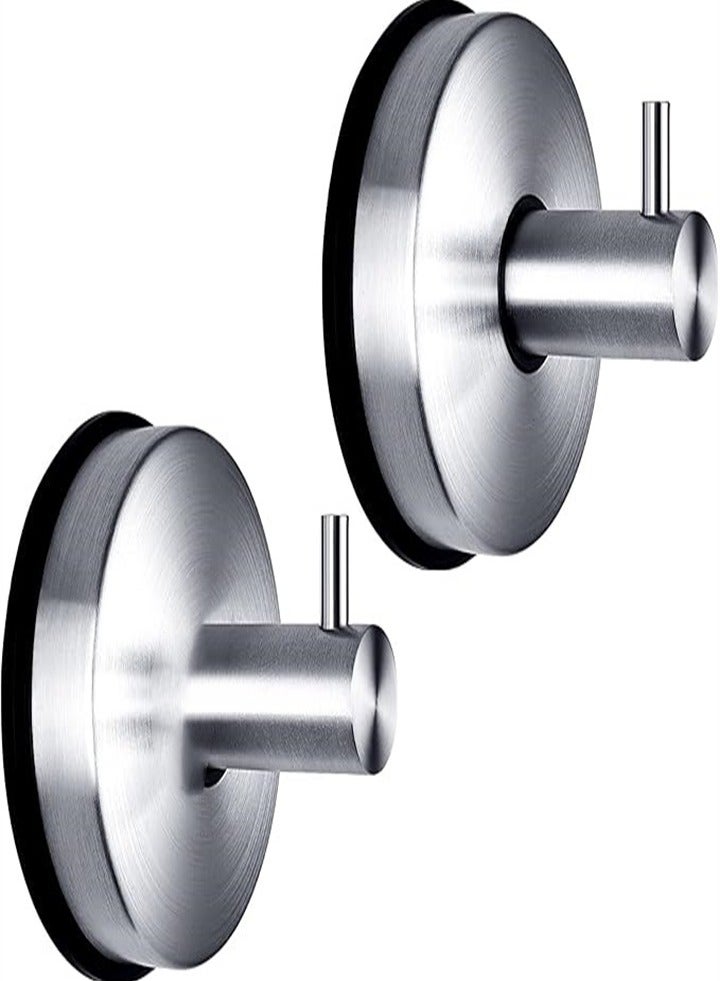 High Quality New Style Suction Cup Hooks, Stainless Steel Suction Cup, Suitable for Kitchen Hanger Towel Wall, No Drilling Required, Brushed Silver 2 Pieces - Image 1