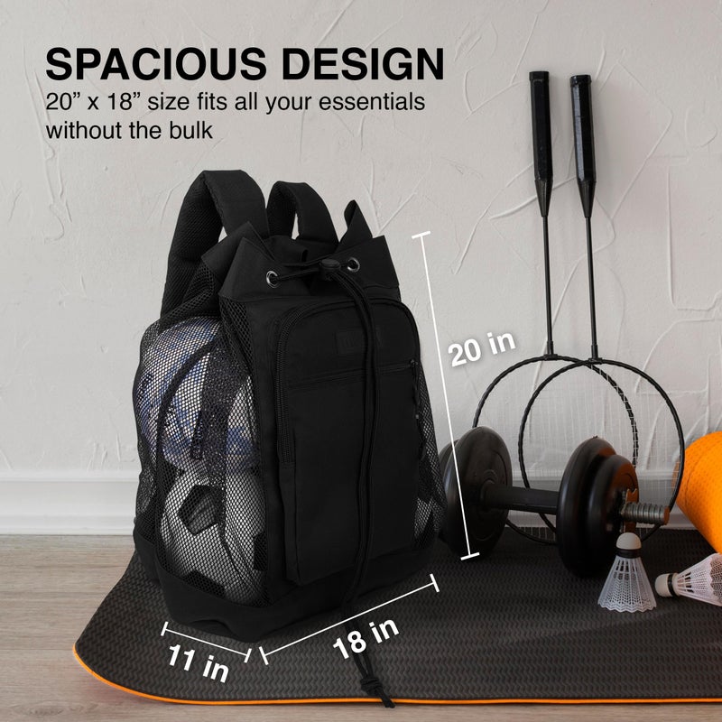 Fitdom Heavy Duty Small Mesh Equipment Ball Bag w/Adjustable Backpack Shoulder Strap Design for Coach. 3 Different Size Compartments. Perfect for Soccer Football Volleyball Basketball & Water Sports - Image 5