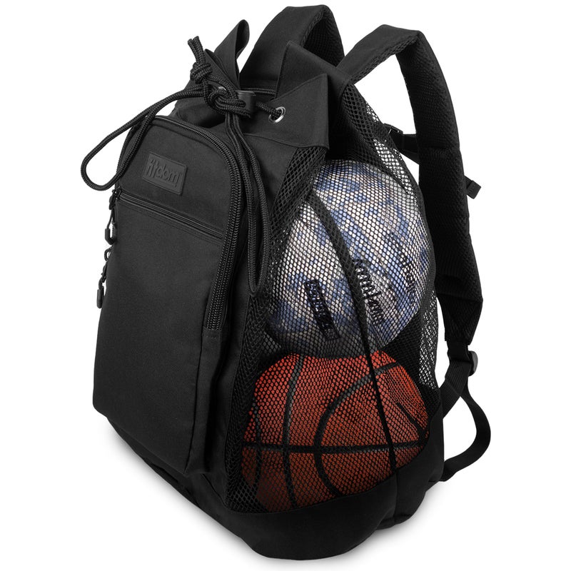 Fitdom Heavy Duty Small Mesh Equipment Ball Bag w/Adjustable Backpack Shoulder Strap Design for Coach. 3 Different Size Compartments. Perfect for Soccer Football Volleyball Basketball & Water Sports - Image 1