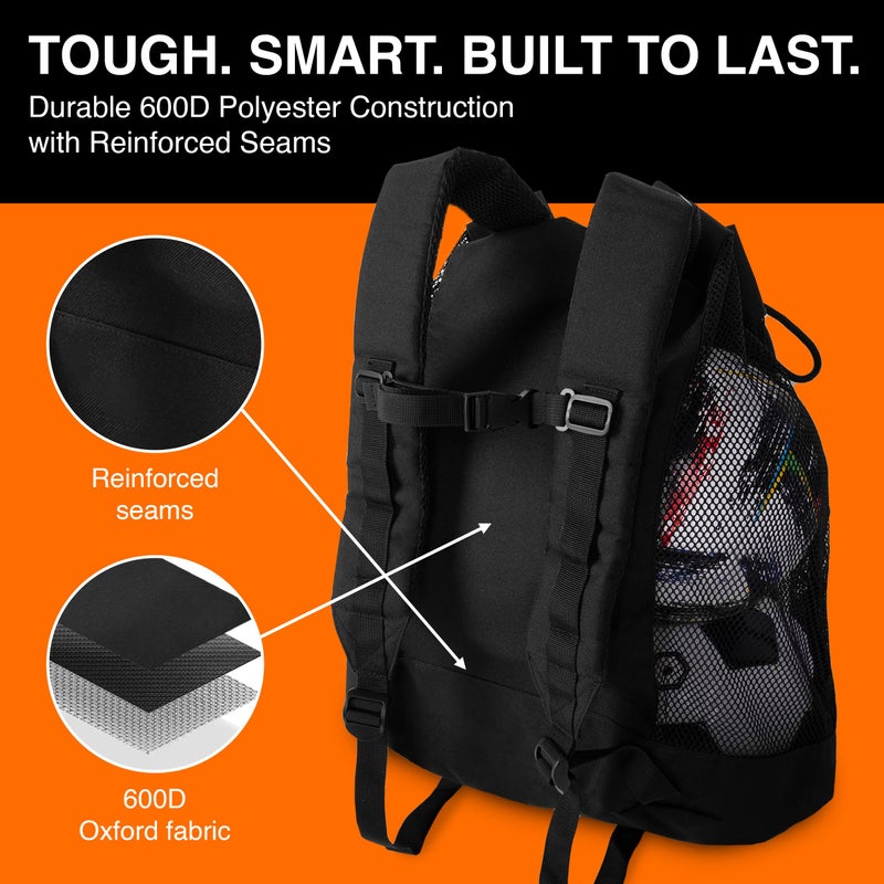 Fitdom Heavy Duty Small Mesh Equipment Ball Bag w/Adjustable Backpack Shoulder Strap Design for Coach. 3 Different Size Compartments. Perfect for Soccer Football Volleyball Basketball & Water Sports - Image 4