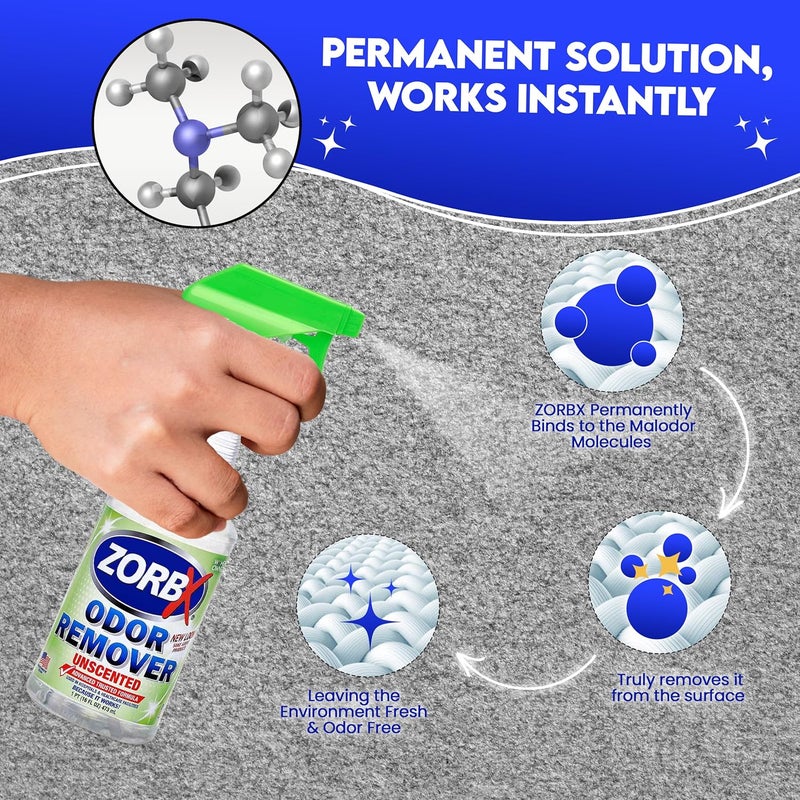 ZORBX Unscented Multipurpose Odor Eliminator 3 items Bundle: 2 Oz + 16 Oz + 32 Oz - Used in Hospitals & Healthcare Facilities - Advanced Trusted Formula - Perfect Bundle to Get Rid of Unpleasant Odors - Image 5