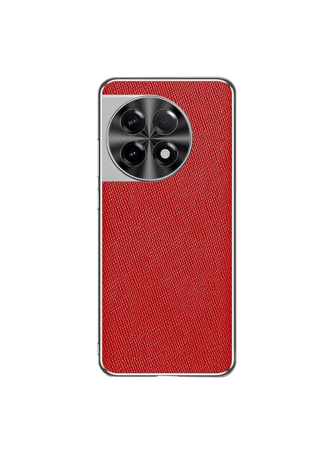 اس-توب جراب لهاتف OnePlus Ace 2 مصنوع من جلد البولي يوريثان بتصميم متقاطع وحواف فضية - Image 1