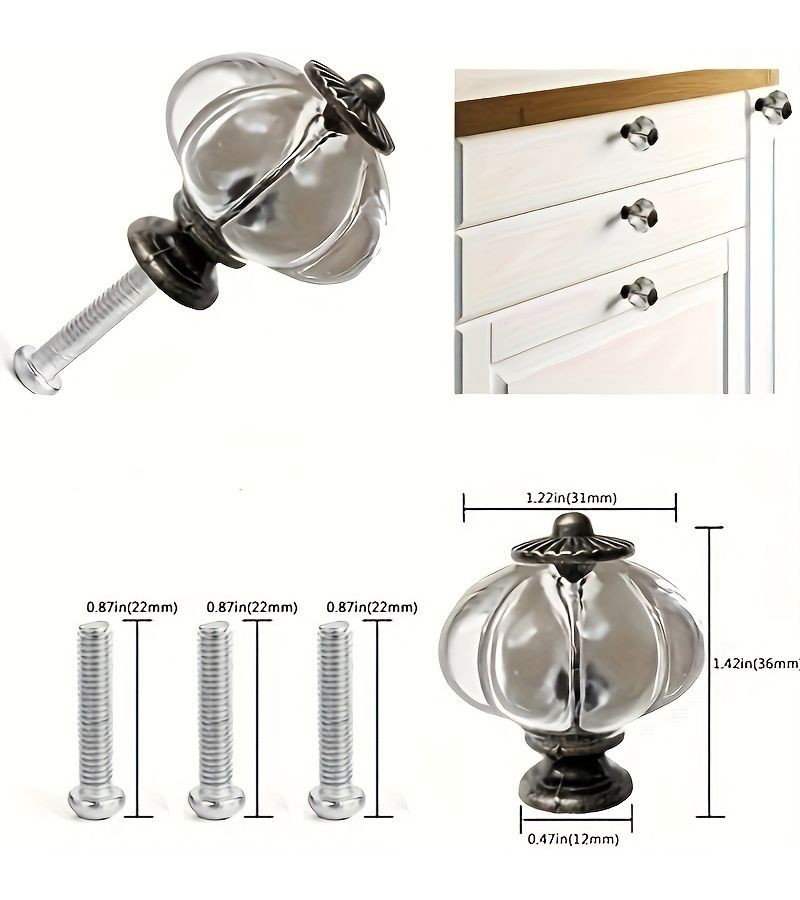 10pcs Transparent Acrylic Cabinet Knobs Clear Pumpkin Dresser Knobs Vintage Decorative DIY Handles Pulls For Furniture Drawers - Image 4