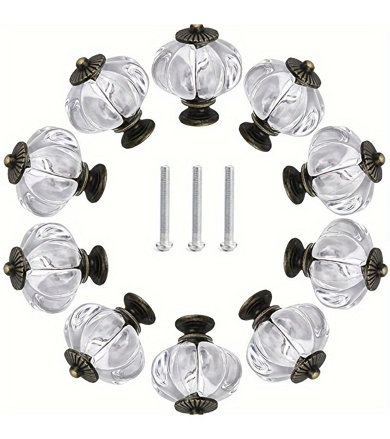 10pcs Transparent Acrylic Cabinet Knobs Clear Pumpkin Dresser Knobs Vintage Decorative DIY Handles Pulls For Furniture Drawers - Image 1