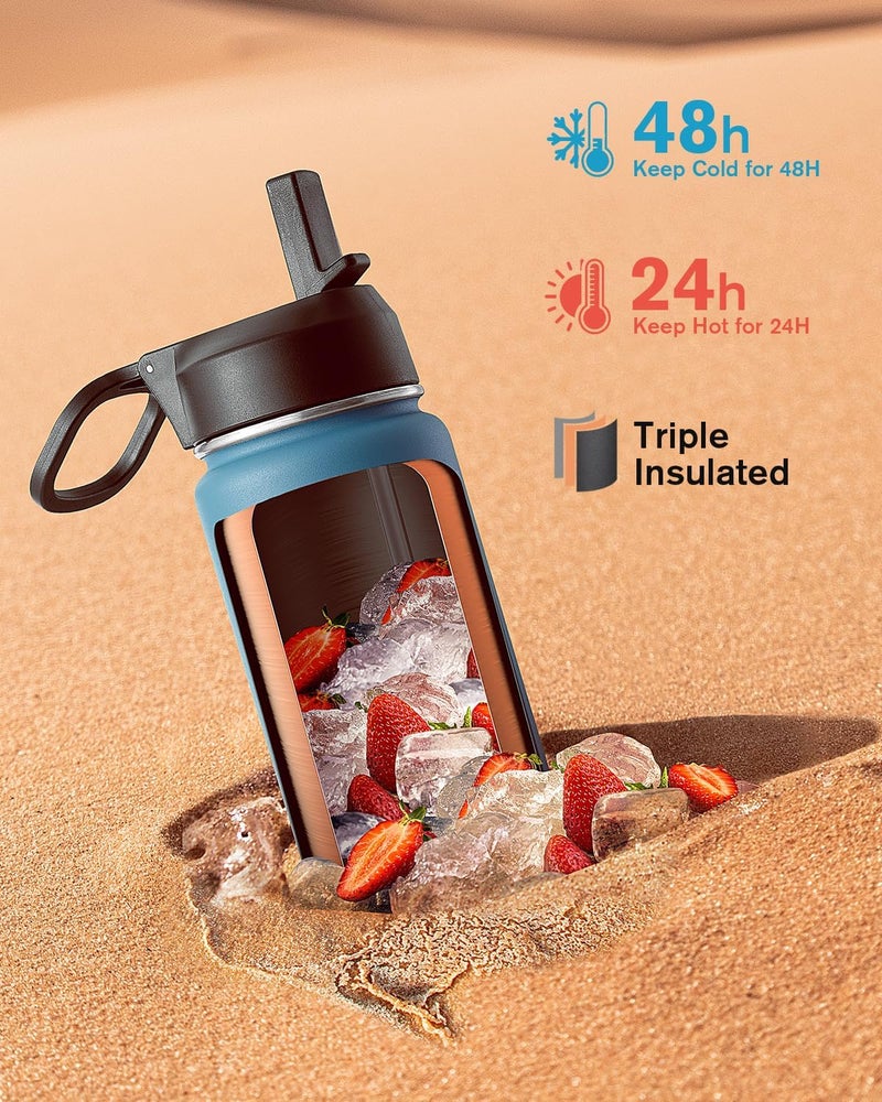 Coolflask Water Bottle Insulated with Straw & 3 Lids, Large Metal Stainless Steel Wide Mouth Water Jug, BPA-Free Keep Cold 48H Hot 24H, 0.6 Liters, Samurai Cyan - Image 2