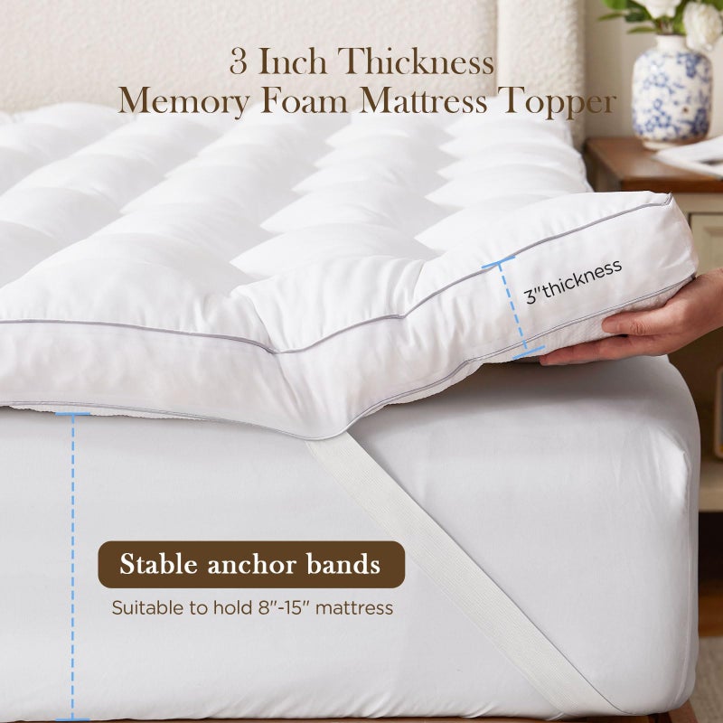 Decroom 3 Inch Memory Foam Mattress Topper Full for Back Pain Relief, Filled with Breathable Memory Foam Pillow Topper Soft Fluffy Supportive Bed Mattress Pad, 75x54x3 in - Image 4