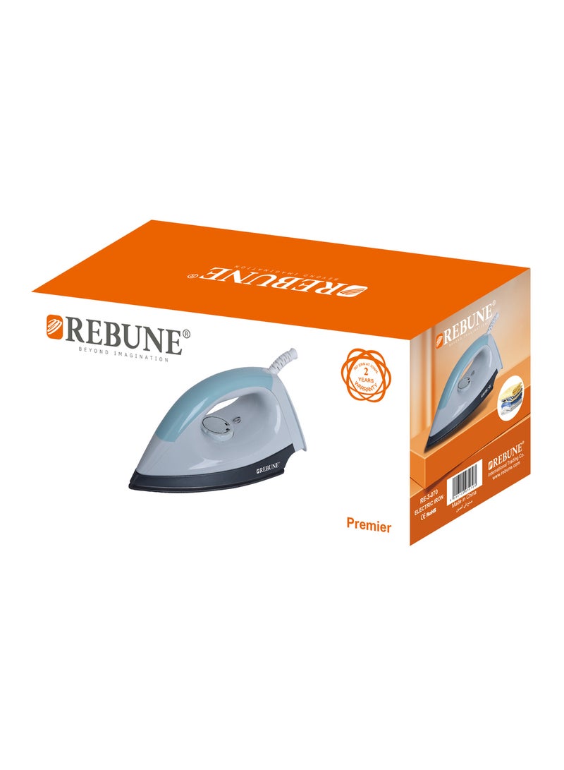 REBUNE Dry Iron RE-3-070 – 1100W, Non-Stick Soleplate, 5 Temperature Settings 1100 W RE-3-070 white - Image 4