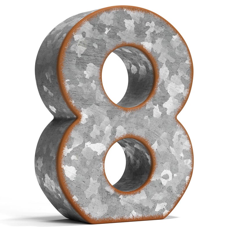 CraftyCrocodile 7"" Galvanized Metal Numbers for Wall Decor - 3D Number 8 for Hanging & Free Standing - Decorative Rustic Table Numbers for the Living Room  Bedroom  Kitchen - Image 1