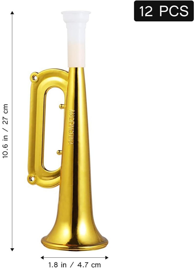 fantasize 12pcs Plastic Horn, Golden Plastic Trumpet Noise Makers for Kids - Ideal Party Favors and Gifts, Children's Musical Instrument Toys - Image 2