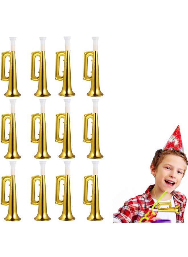 fantasize 12pcs Plastic Horn, Golden Plastic Trumpet Noise Makers for Kids - Ideal Party Favors and Gifts, Children's Musical Instrument Toys - Image 1